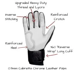 Bruce Bolt PREMIUM PRO Chrome Series Long Cuff Batting Gloves: Black -SLUGGER Sales Store LC CHRB PALM CALLOUTS