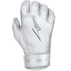Bruce Bolt PREMIUM PRO Chrome Series Short Cuff Batting Gloves: White -SLUGGER Sales Store SC CHRW RIGHT